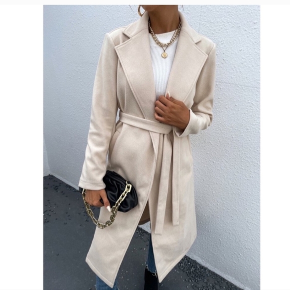 Timeless Elegant Beige Belted Long Coat - Picture 3 of 4